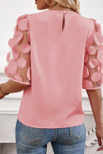 Dusty Pink Contrast Applique Mesh Half Sleeve Blouse