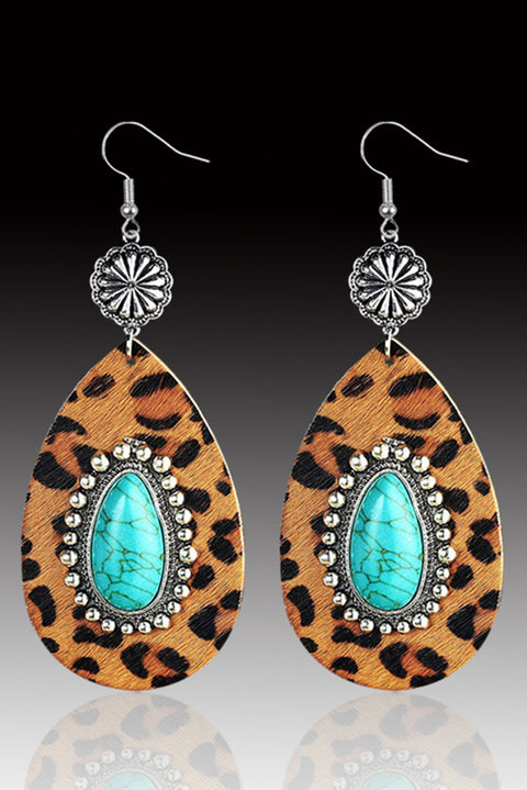 Chestnut Western Leopard Turquoise Inlay Drop Earrings