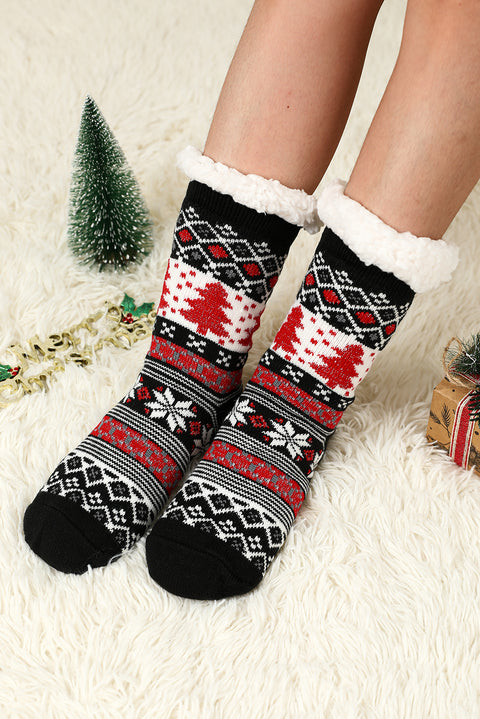 Calcetines térmicos con estampado de árbol de Navidad negro