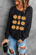 Black Floral Pumpkin Graphic Round Neck Halloween Sweatshirt