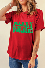 Red MERRY BRIGHT Letter Crew Neck Christmas T Shirt