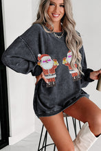 Gray Father Christmas Graphic Corded Crewneck Sweatshirt