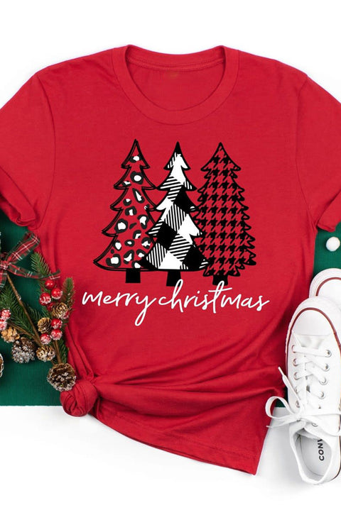 Merry Christmas Trees Graphic Print Short Sleeve T Shirt