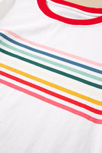 White Rainbow Stripe Print Contrast Crewneck T Shirt