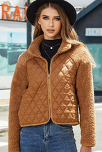 Chestnut Sherpa Plush Quilted Puffer Patchwork Zipped Coat