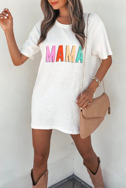 MAMA Letter Print Round Neck Short Sleeve T Shirt