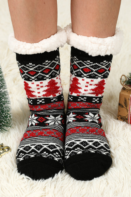 Calcetines térmicos con estampado de árbol de Navidad negro