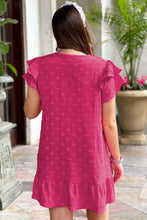 Strawberry Pink Plus Size Jacquard Short Ruffle Sleeve Mini Dress