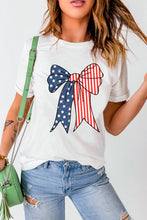 White American Flag Bow Knot Print Slim Fit Crewneck Tee