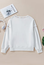 White mardi gras Bowknot Printed Contrast Trim Drop Shoulder Sweatshirt