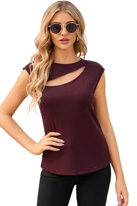 Slash Cutout Cap Sleeve T Shirt