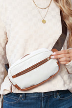 White Color Contrast Patched PU Leather Wide Strap Crossbody Bags