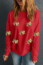 Red Bowknot Patched Pattern Crewneck Christmas Sweatshirt