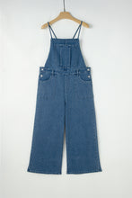 Dusk Blue Adjustable Tie Straps Cropped Wide Leg Denim Overalls