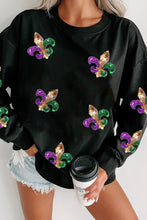 Black Sequin Carnival Graphic Pullover Sweatshirt