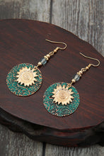 Real Teal Retro Sunflower Disc Alloy Dangle Earrings