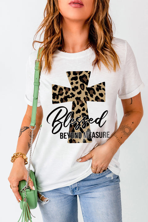 Caqui Camiseta gráfica de manga corta con estampado de leopardo AMEN