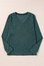 Mist Green Solid Color Long Sleeve V Neck Top