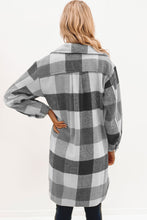 Khaki Plaid Button-Down Flap Pocket Long Shacket