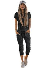 Heather Short Sleeve Drawstring High Waist Jumpsuit