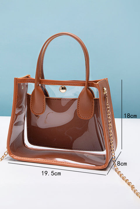 Chestnut PVC PU Leather Patchwork Chain Strap Shoulder Bag