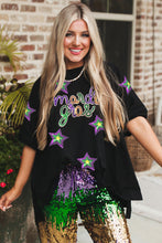 Black Sequin Stars mardi gras Lettering Oversize T Shirt