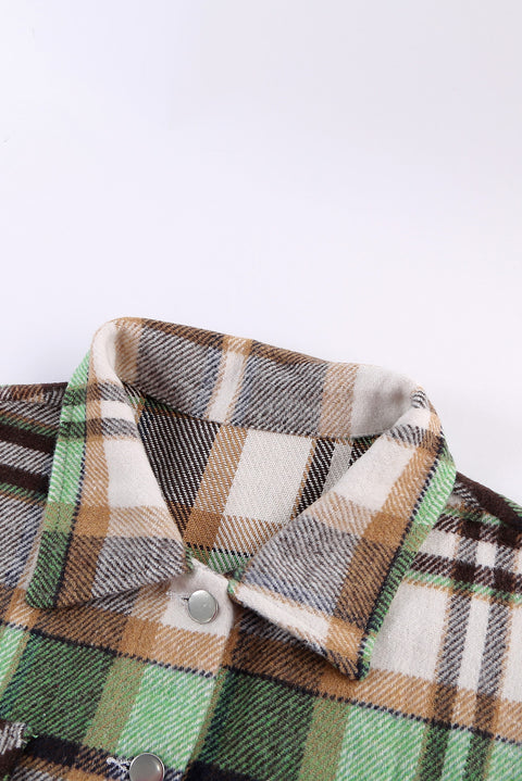 Green Geometric Plaid Print Pocketed Shacket