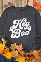 Gray Corded Hey Boo Ghost Graphic Drop Shoulder Halloween Sweatshirt