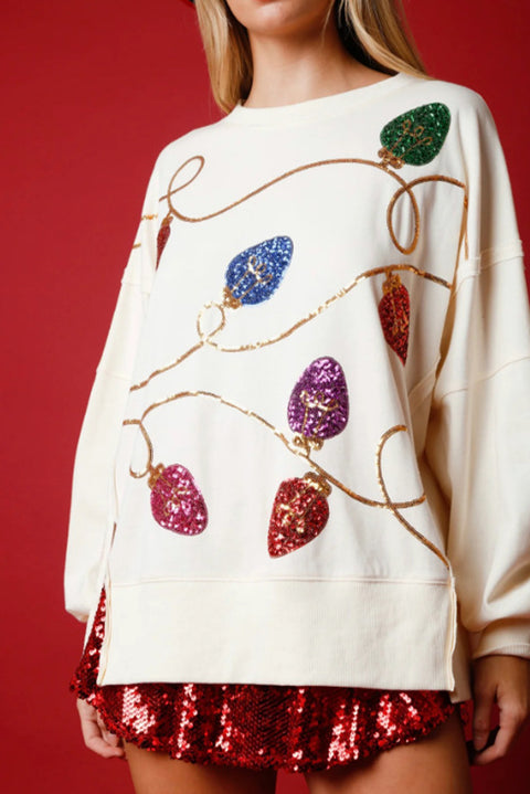 Apricot Bright Christmas Lights Sequined Oversized Sweatshirt