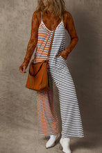 Yellow Stripe Two Tone Contrast Spaghetti Strap Backless Overall