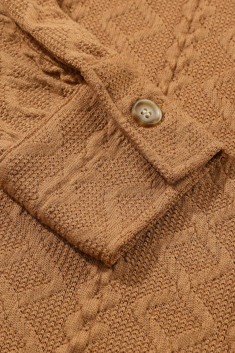 Camel Cable Knit Flap Pocket Shacket