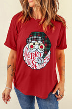 Camiseta navideña con cuello redondo y gráfico de Papá Noel rojo