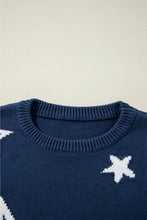 Sail Blue Star Pattern Drop Shoulder Knitted Sweater