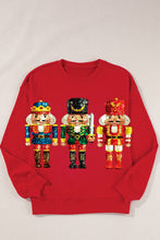 Racing Red Plus Size Sequin Nutcracker Round Neck Sweatshirt