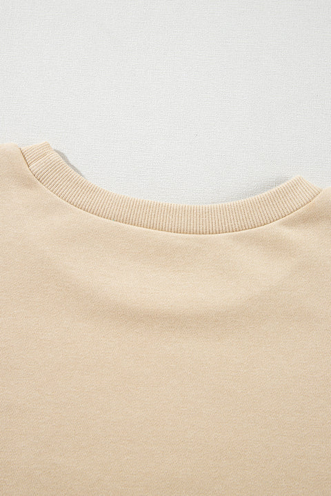 Parchment Solid O Neck High Low Hem Pullover Sweatshirt