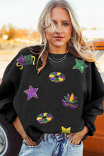 Black Sequin Star Doughnut Mask Graphic Mardi Gras Ribbed Sweatshirt