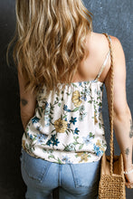 Beige Floral Buttoned Spaghetti Straps Tank Top