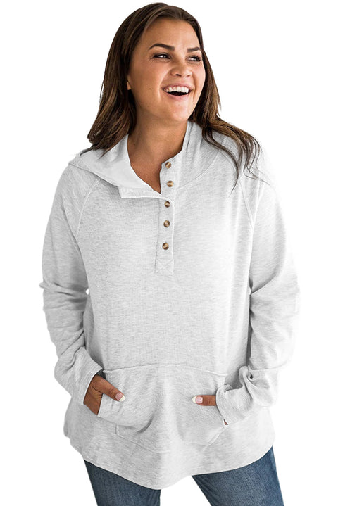 Plus Size Kangaroo Pocket Henley Button Hoodie