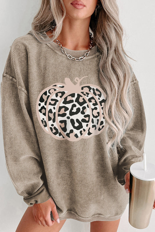 Sudadera con cordones y estampado de calabaza de Halloween de leopardo caqui