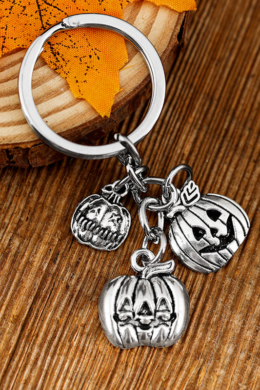 Silvery Halloween Pumpkin Face Alloy Keychain