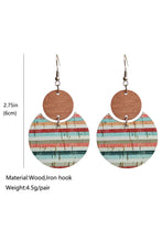 Multicolor Rainbow Stripe Pattern Notch Round Wooden Pendant Earrings