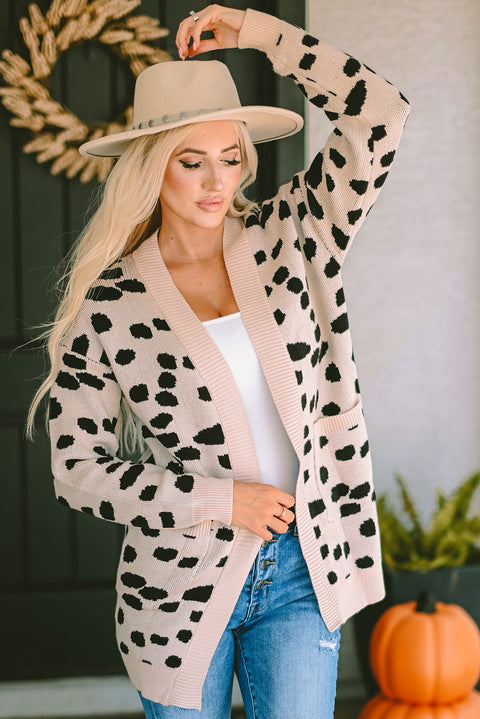 Animal Spotted Pattern Open Front Cardigan