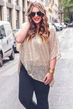 Apricot Plus Size Sequined V Neck Boxy Top