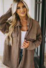 Khaki Oversize Textured Knit Button Front Shacket