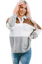 Turn-down Collar Colorblock Pullover Sweatshirt