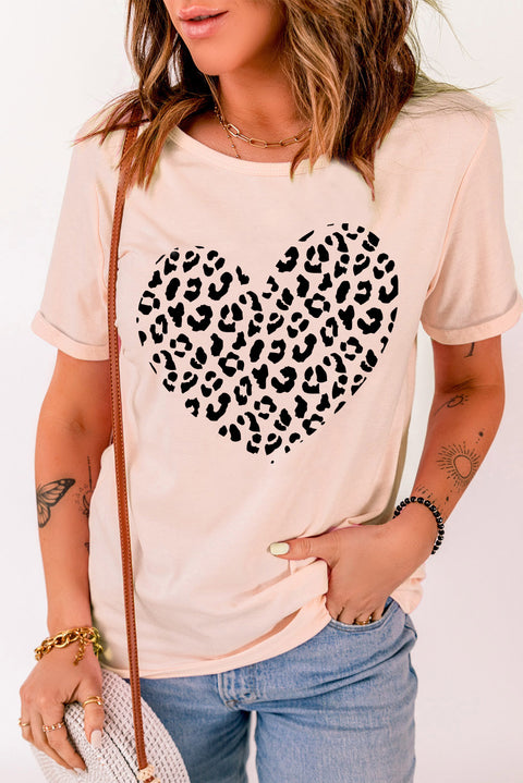 Caqui Camiseta gráfica de manga corta con estampado de leopardo AMEN