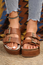 Chestnut Dual Buckle Studded Platform Sandal Slippers