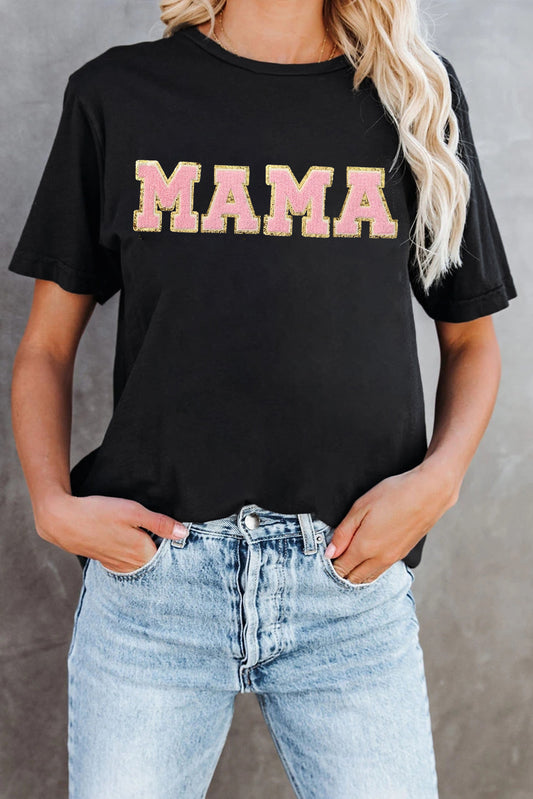 Black MAMA Chenille Graphic Tee