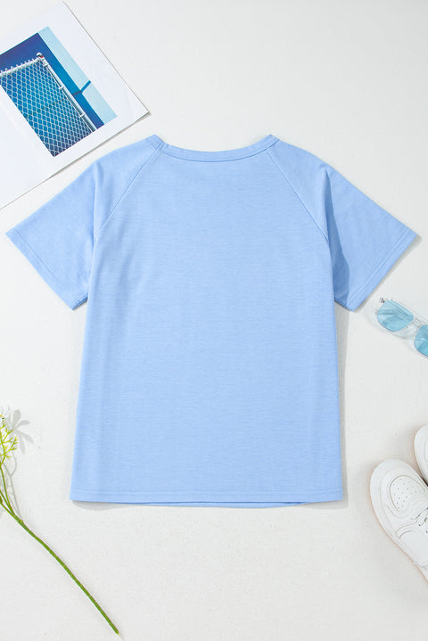 Beau Blue Striped Patch Front Casual Tee