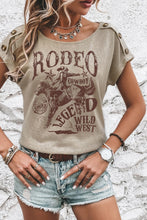 Smoke Gray RODEO Cowboy Graphic Buttoned Batwing Sleeve T Shirt